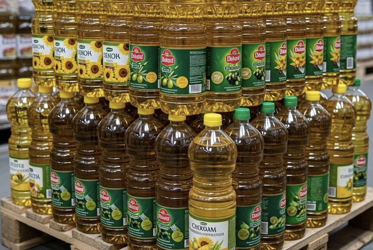 Cooking oil bottles on a pallet